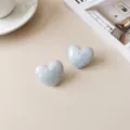 Blue heart enamel stud earrings, stylish marble textured design, elegant summer vacation jewelry. - Stainless Steel Light Blue Heart Stud Earrings