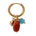 Orecchino a cerchio dorato con ciondoli in pietra naturale, stile vintage chic donna - Rame Pietra Rossa Turchese / Singolo