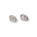 Orecchini a lobo in zircone con foglia d'oro irregolare, elegante design di nicchia. - Orecchini a Bottone in Foglia d'Oro a Scacchi