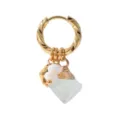 Gold hoop earring with natural crystal and white bead charms, stylish and elegant jewelry. - Stainless Steel Hoop with Copper Pendant Green Crystal Shell / Single Piece