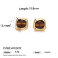 Boucles d'oreilles vintage en cuivre œil-de-tigre avec forme carrée style élégant. - Style Carré Irrégulier (2508ZJ41024YZ)