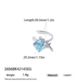 Orecchino a pressione in rame argentato con zircone blu quadrato, gioiello elegante da donna. - 1 Pezzo / Polsino per Orecchio Croce Zucchero Blu