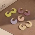 Colorful geometric C-shaped acetate stud earrings set, vintage fashion jewelry for women. - Pink Purple 22