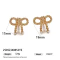 Boucles d'oreilles nœud en métal doré avec strass, bijoux élégants et tendance pour les femmes. - Style Nœud en Métal avec Strass (2505ZJ40852YZ)
