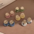 Chic multi-color acetate stud earrings with textured gold top, elegant retro style variants. - Green Style 8