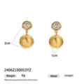 Boucles d'oreilles pendantes sphère dorée avec clou strass, variante design rétro chic. - Style Pendentif Perle Ronde Mate (2406ZJ30053YZ)