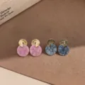 Chic colorful acetate earrings, retro round drop design with gold textured top for women. - Blue 15