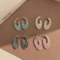 Retro acetate oval stud earrings in four colors, stylish geometric design for women daily wear. - Blue 21