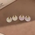 Elegant minimalist acetate round earrings, stylish gold geometric hoop jewelry for women. - Pink / 0.0