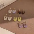 Colorful acetate drop earrings with minimalist metal U-shaped link design, elegant retro style. - White 20