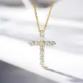 Exquisite S925 sterling silver cross necklace detail featuring brilliant moissanite stones. - 925 Silver / Gold (MS083 Moissanite)