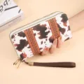 Portefeuille long femme motif vache double fermeture eclair grande capacite pochette sac - Pochette à Double Fermeture Éclair / Blanc