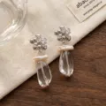 Orecchini pendenti perla cristallo, eleganti orecchini a lobo floreali per donna. - Stile perla