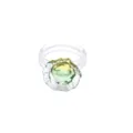 Anello in vetro trasparente fatto a mano con design floreale verde giallo, stile vacanza estiva - Taglia 6 / Anelli spruzzo d'acqua