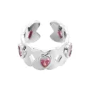 Anello aperto regolabile argentato con zirconia rosa e pietre brillanti eleganti. - Stile Cuore Rosa (2606HY19458JZ)