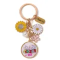 Teacher's Day gold-tone keychain with floral charms, pearl and 'Thank you' tag accessory - Floral Pearl Style (E8490) / 16.74g (3x9cm)