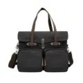 Klassische Kuriertasche und Aktentasche aus schwarzem Canvas mit Lederriemen für Herren - Schwarz