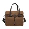 Vintage Aktentasche aus braunem Canvas mit Crazy Horse Leder für Herren Messenger Bag - Kaffeebraun