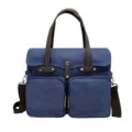 Klassische blaue Canvas-Aktentasche mit braunem Lederbesatz und verstellbarem Gurt - Blau