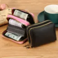 Porte-cartes accordéon double fermeture éclair, portefeuille en cuir PU grande capacité. - Style Accordéon (HK021) / Noir