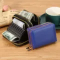 Porte-cartes accordéon en cuir PU multifonctionnel à double fermeture éclair et grande capacité. - Style Accordéon (HK021) / Bleu