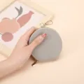 Mini round coin purse for women zipper earphone key storage portable small grey pouch - Gray