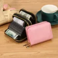 Porte-cartes accordéon multifonction double fermeture éclair portefeuille femme en PU - Style Accordéon (HK021) / Rose