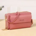 Pink multi-zipper women crossbody bag with shoulder strap and front flap pocket daily use. - Deep Pink