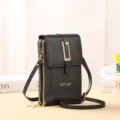 Kleine zwarte crossbody telefoontas PU leer schoudertas met dubbele rits en metalen gesp - Stijl H018 (Met Metalen Gesp) / Zwart