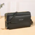 Sac bandoulière multicouche noir pour femmes, pochette élégante pour téléphone avec zips dorés. - Noir