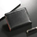 Portefeuille bifold homme en fibre de carbone, étui à cartes court avec anti-RFID. - Orange