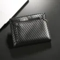 Portefeuille court pour homme en fibre de carbone avec poche zippée et porte-cartes. - Bleu