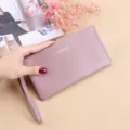 Mujer largo PU cuero cartera pulsera bolso con cremallera embrague organizador morado - Violeta Claro
