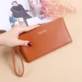 Monedero largo de mujer de cuero PU bolso de mano gran capacidad cremallera estilo casual - Marrón