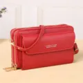 Red multi-compartment women crossbody bag, stylish shoulder bag with double zipper design. - Red