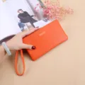 Mujer largo monedero con cremallera cartera de cuero PU bolso de pulsera naranja - Naranja