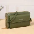 Women's olive green multi-layer crossbody bag, stylish shoulder bag with double zippers. - Dark Green