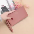 Monedero largo de mujer de piel PU con cremallera bolso cartera rosa de moda chic - Rosa oscuro