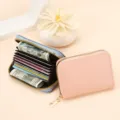 Tarjetero de acordeón compacto con múltiples ranuras, elegante billetera de cuero PU. - Estilo HK019 (Rosa Claro) / Rosa Claro