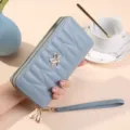 Portefeuille femme long double fermeture éclair matelassé porte-cartes sac à main. - Bleu