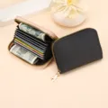 Mujer hombre PU cuero acordeón tarjetero minimalista cremallera monedero cartera compacta. - Estilo HK019 (Negro) / Negro