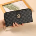 Portefeuille Long Monogramme Noir, Grand Étui à Fermeture Éclair avec Fentes Cartes - Noir