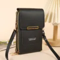 Sac bandoulière vertical noir pour téléphone portable avec double fermeture éclair et cuir PU - Noir