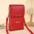 Sac bandoulière de téléphone vertical rouge, portefeuille zippé multifonction avec sangle. - Rouge
