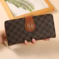 Portefeuille long femme mode monogramme fermeture éclair porte-cartes pochette élégante - Café