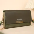 Portefeuille bandoulière multifonctionnel vert foncé pour femme, variante élégante en cuir zippé. - Vert