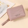 Portefeuille femme compact en cuir PU rose avec fermeture éclair design de couture ondulée mignon - Rose foncé