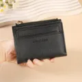 Portefeuille court en cuir PU noir avec poche zippée et fentes pour cartes femme. - Noir
