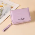 Koreaanse stijl minimalistisch geborduurde vrouwen korte portemonnee schattige muntzak met bandje - Paars
