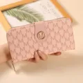 Portefeuille long rose monogramme femme, pochette zippée élégante avec fermoir M et multi-fentes. - Rose
